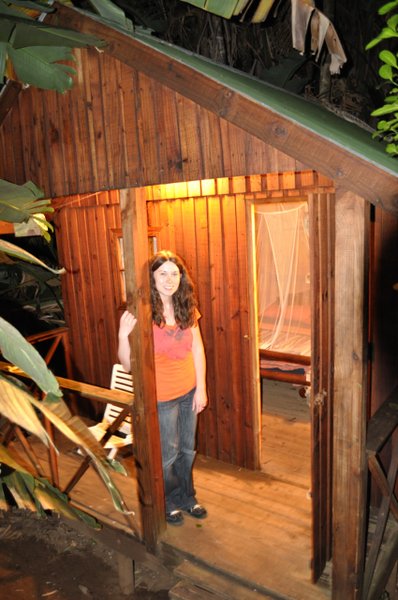 Janel in front of our hut