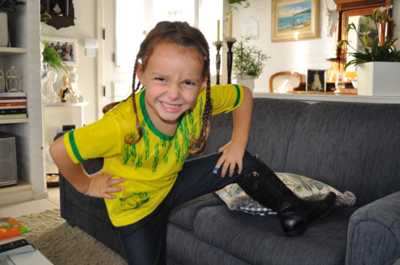 Julia posing with her outfit, ready for the Brazil game