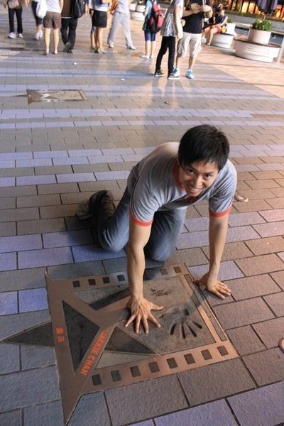 Binns and Jackie Chan's hand on star avenue