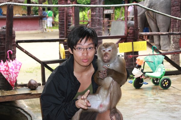Binns and a monkey at the Island Safari place