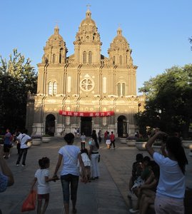a cathedral in china, it was all closed even though it was daytime 