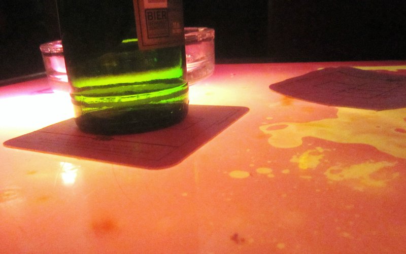 the table was plastic with water and oil underneath (like a lava lamp)
