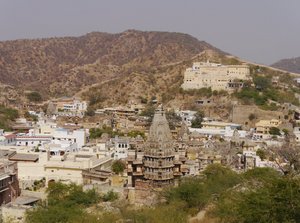 view over Amber Fort  city and a temple