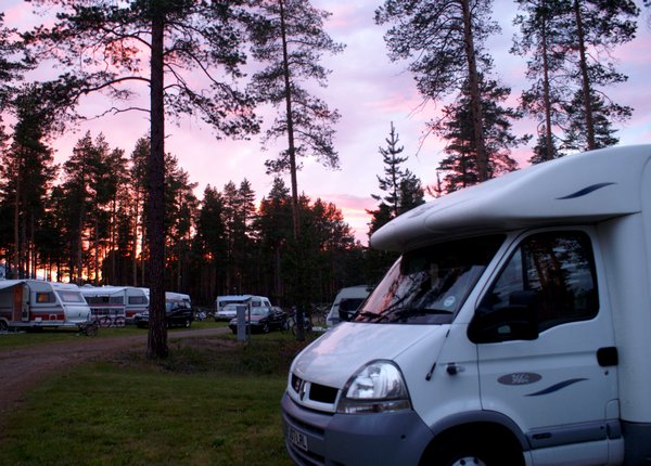 Lovely red sky over our campsite at Lulea
