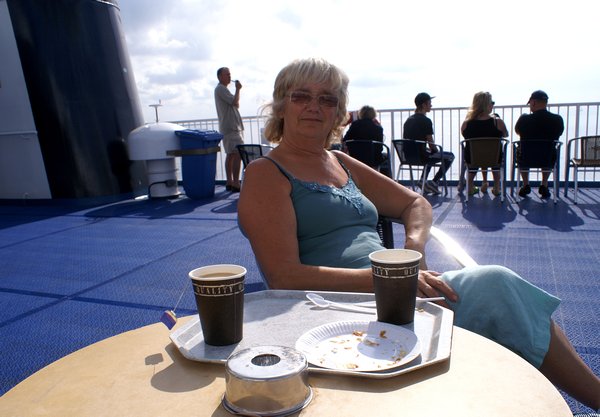 Breakfast on the ferry in the sun
