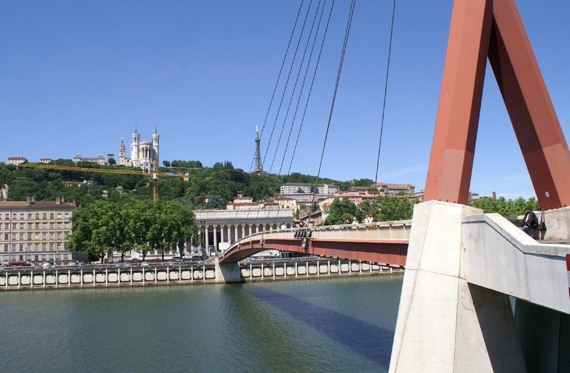 Bridge over the Saone River with a view of the Basilica 