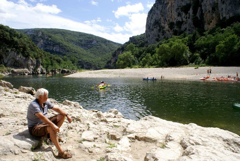 Bob posing by the Ardeche at  Pont D’Arc