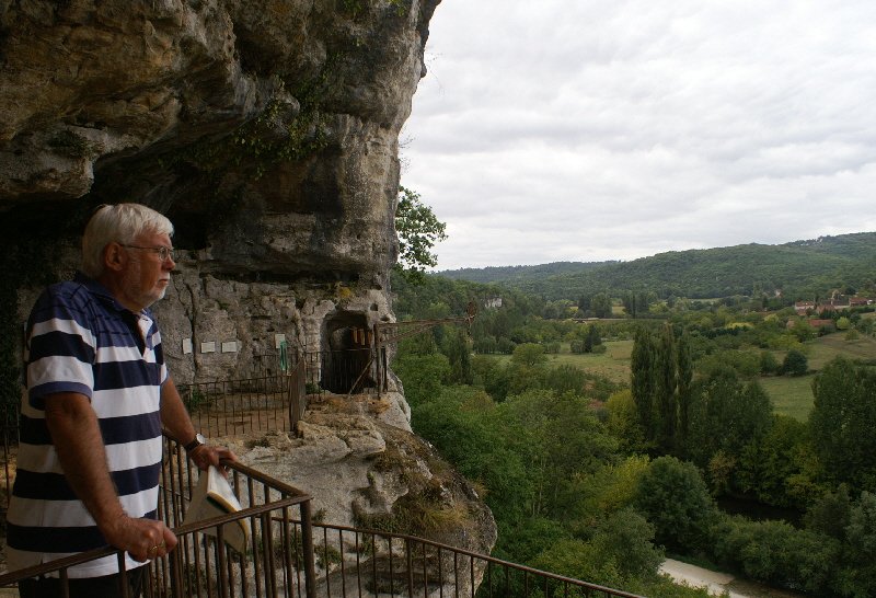 Bob looks out over the Vezere valley from high up in the cliff of Reignac chateau