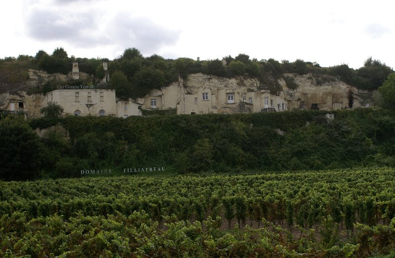 The wine domaines built into the caves in the rock face on the south bank of the Loire
