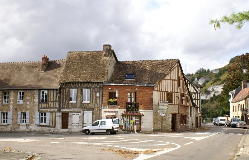 Classic, restored timbered buildings line the streets of Petit Andely