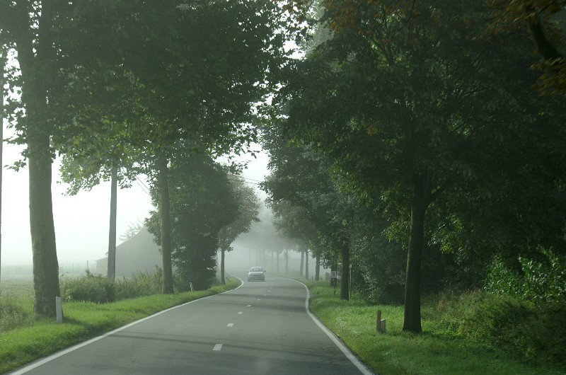 Misty start to our day leaving Belgium