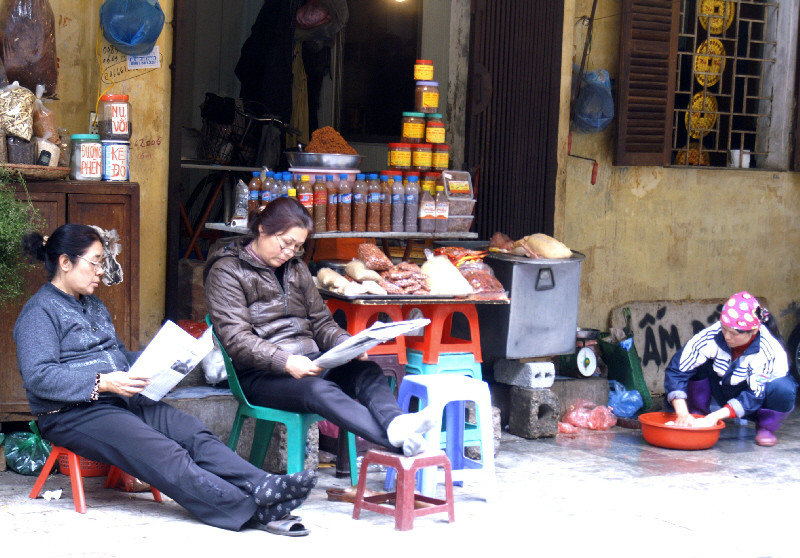 In Hanoi the shops are often on the pavement 