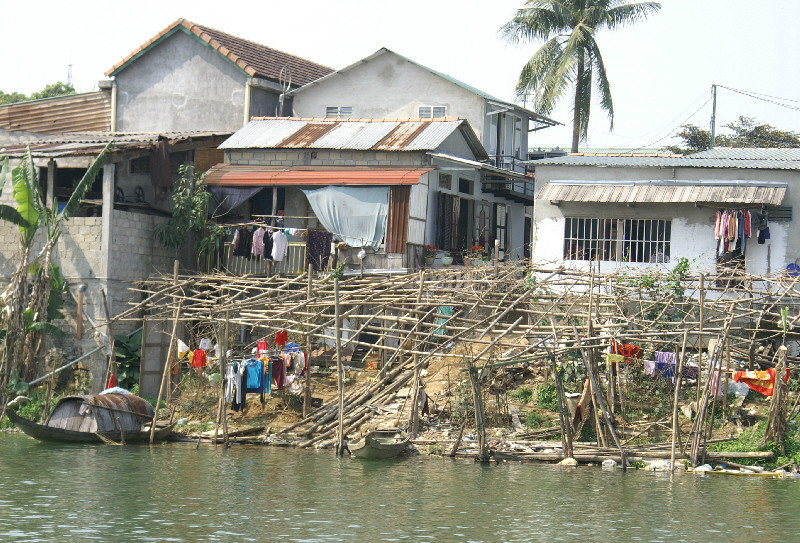 Hue Perfume River houses on the river bank