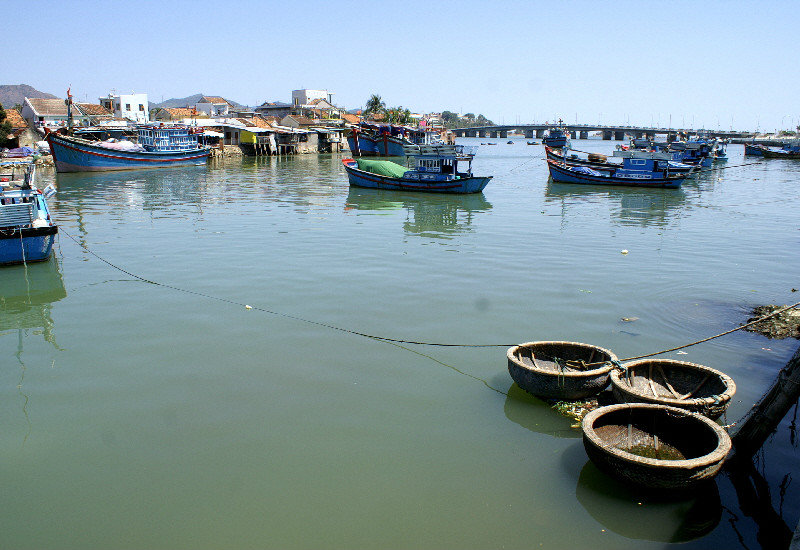 Fishing fleet + coracles on the river at Nha Trang