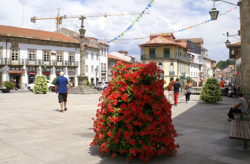 Braganca main square being decorated but we don't know why. 