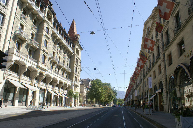 Tram lines between the very high buildings