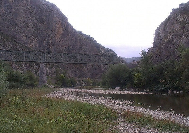 Railway bridge - right hand side disappears into a long tunnel through the rock coming out at Anduze station