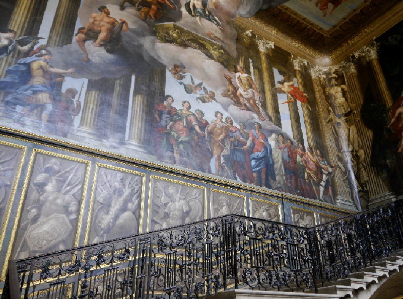 Hampton Court  - spectacular paintings on the stairs