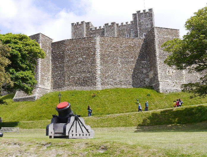 Dover Castle and a canon protecting the coast line