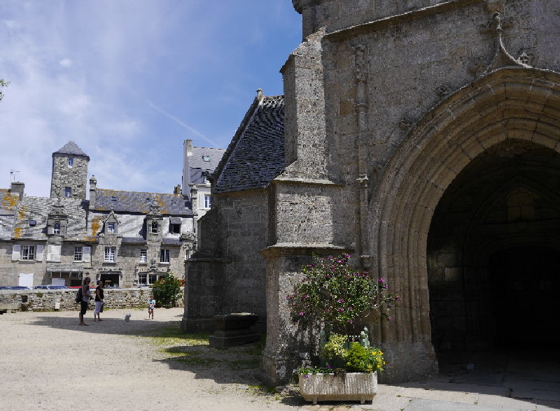 Roscoff church and surrounding ancient Breton buildings