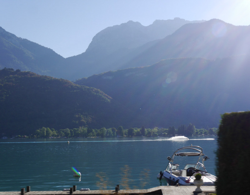 Lake Annecy into the sun