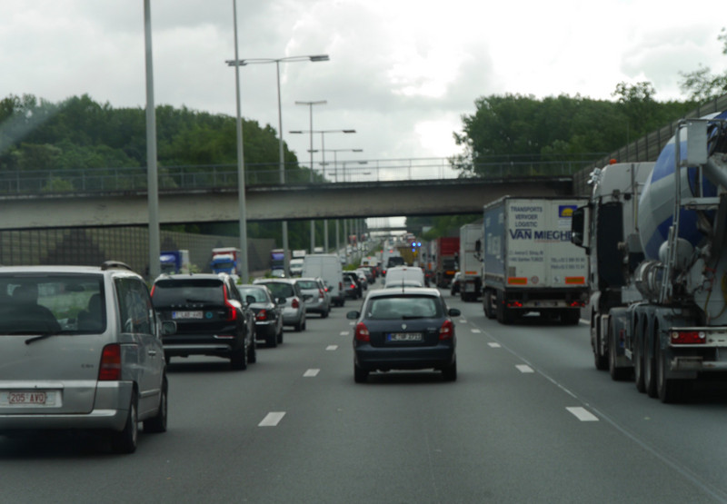 Belgium motorway traffic jam. 