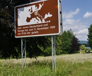 Sign on the road to mark the border between West and old East Germany