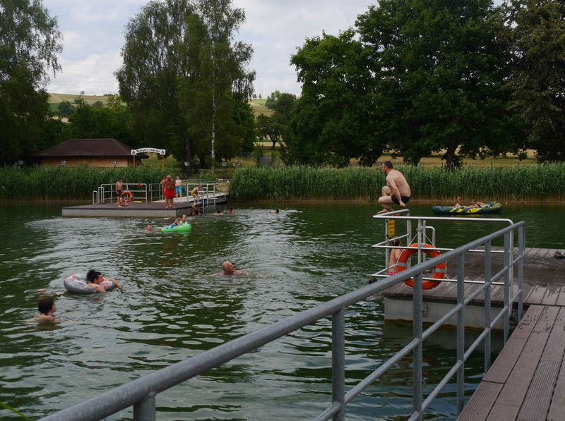 Swimming lake, water warm and a bit green but great for swimming in. 