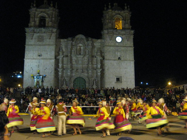 Parade in front of the church, Puno
