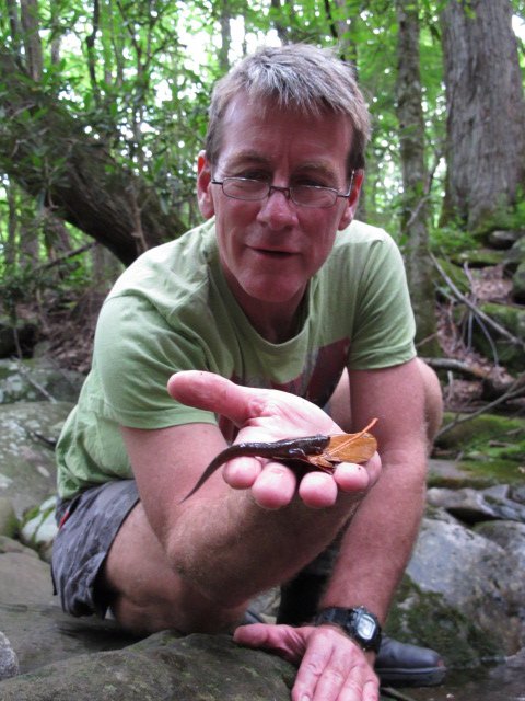 Keith inspects a salamander