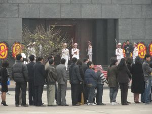 Worshippers queuing to visit Uncle Ho