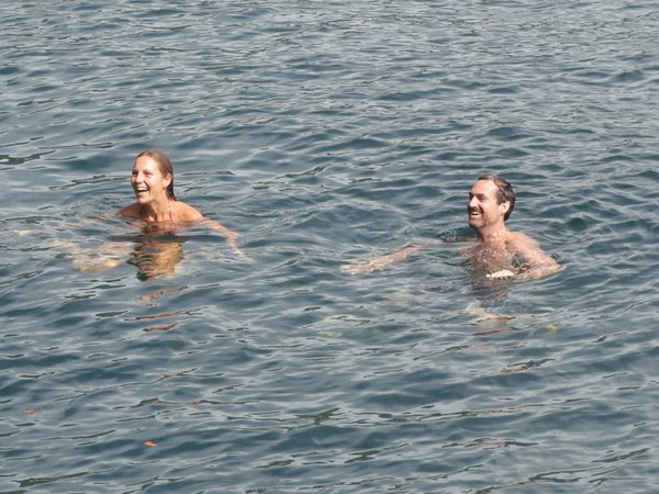 Dipping in Lake Toba