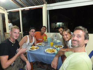 Eating at a warung with Sasha, Jay, Dani and Nick