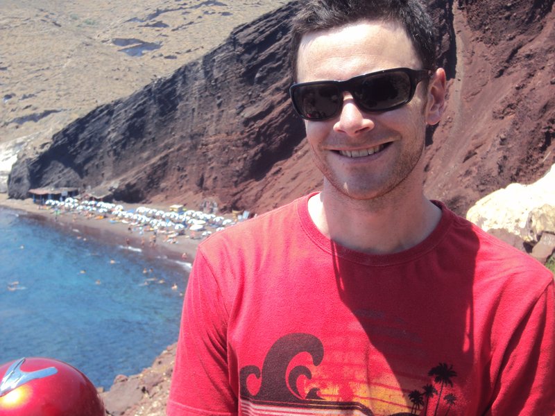 Matching tshirt to the Red Beach in Santorini