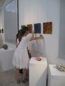 Students looking at tiles