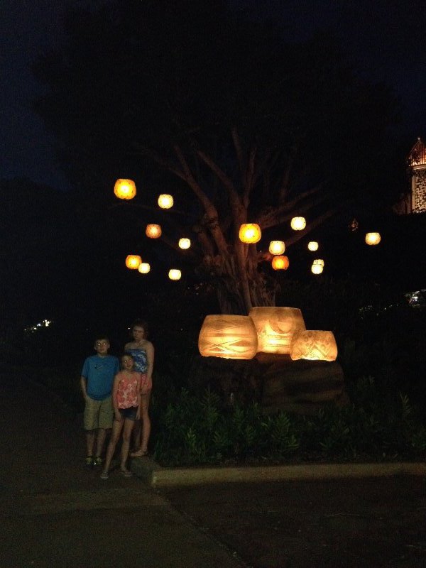 Hanging tree lights at Aulani