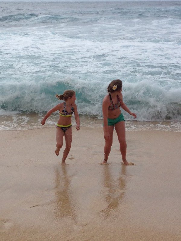 Maggie and Hanna trying not to catch some waves
