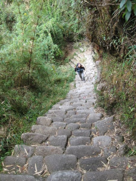 Going down the Stone Stairs on Inca Trail Day 3