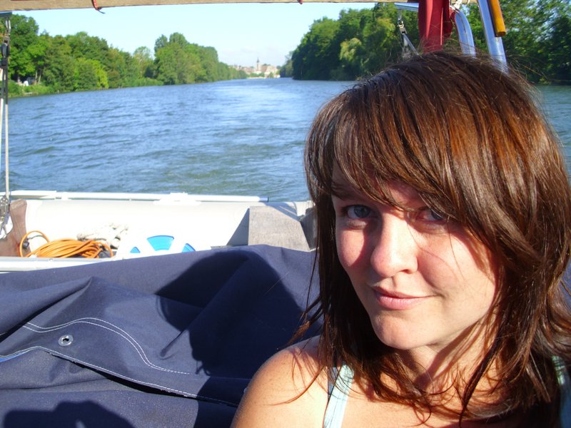 carly in the boat