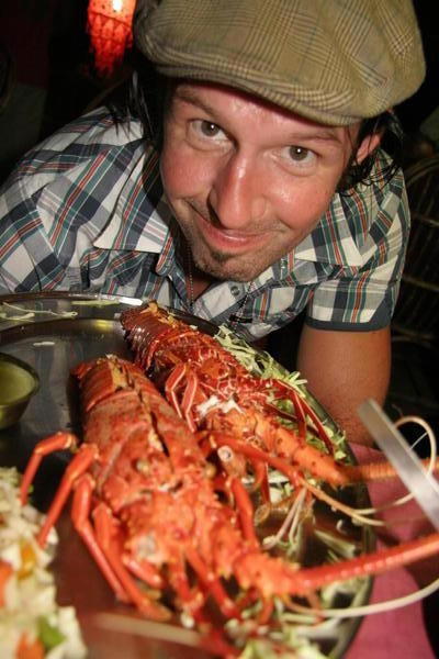 Jamie tucks into his lobster