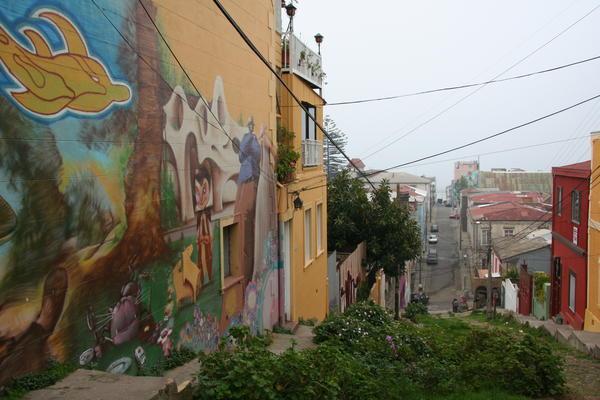 View down a typical Valparaiso street