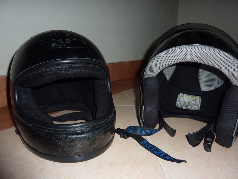 Our two (very old) helmets