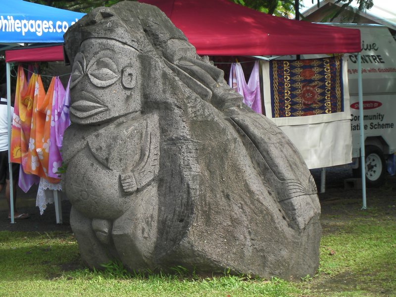 A huge carved rock in the marketplace