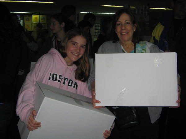 Sarah and Barbara Paster with Boxes at the Tzedakah Project