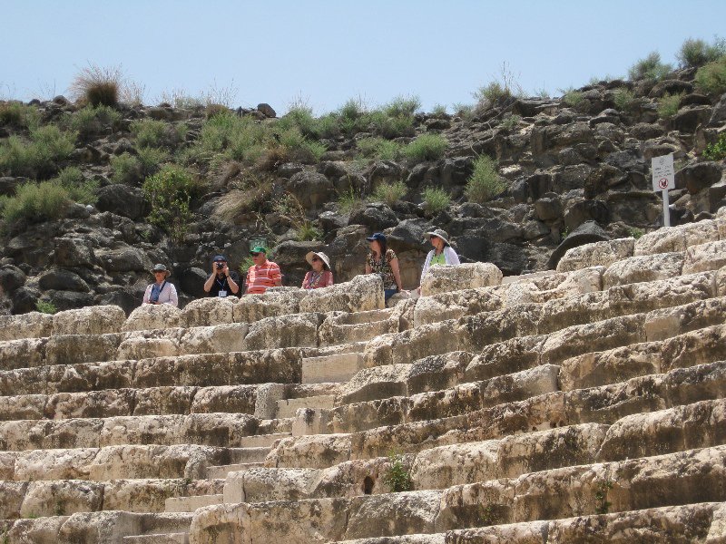 Group atop theater at Beit Shean