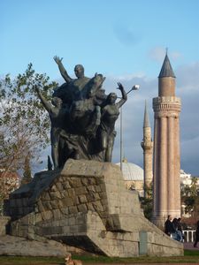 Fluted Minaret and statue of Ataturk