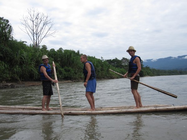 Riding a stolen bolsa wood raft down the river
