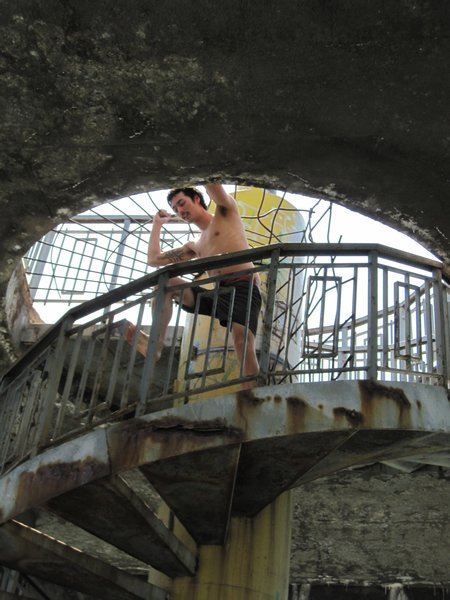 Breaking into the second story of the pier to jump into the Black Sea