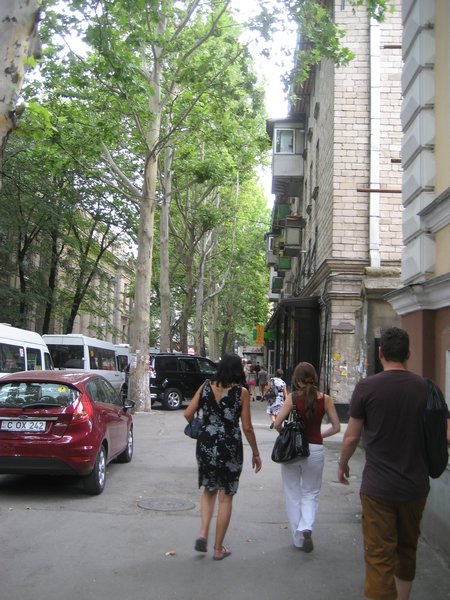 Downtown- A pretty street with lots of green trees.  Apparently something they did during the Soviet times, but not anymore.
