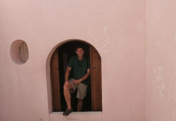 Paul coming out of a wee little door